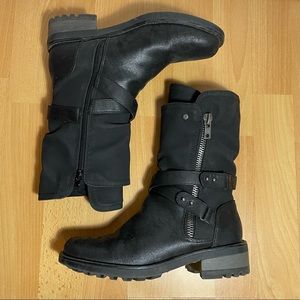 Black boots mid calf zipper buckle 7.5 Women